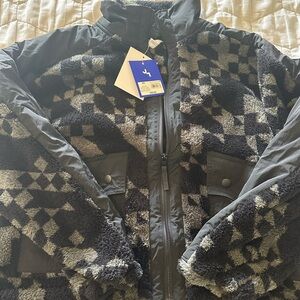 Black & Gray Geometric Sherpa Jacket